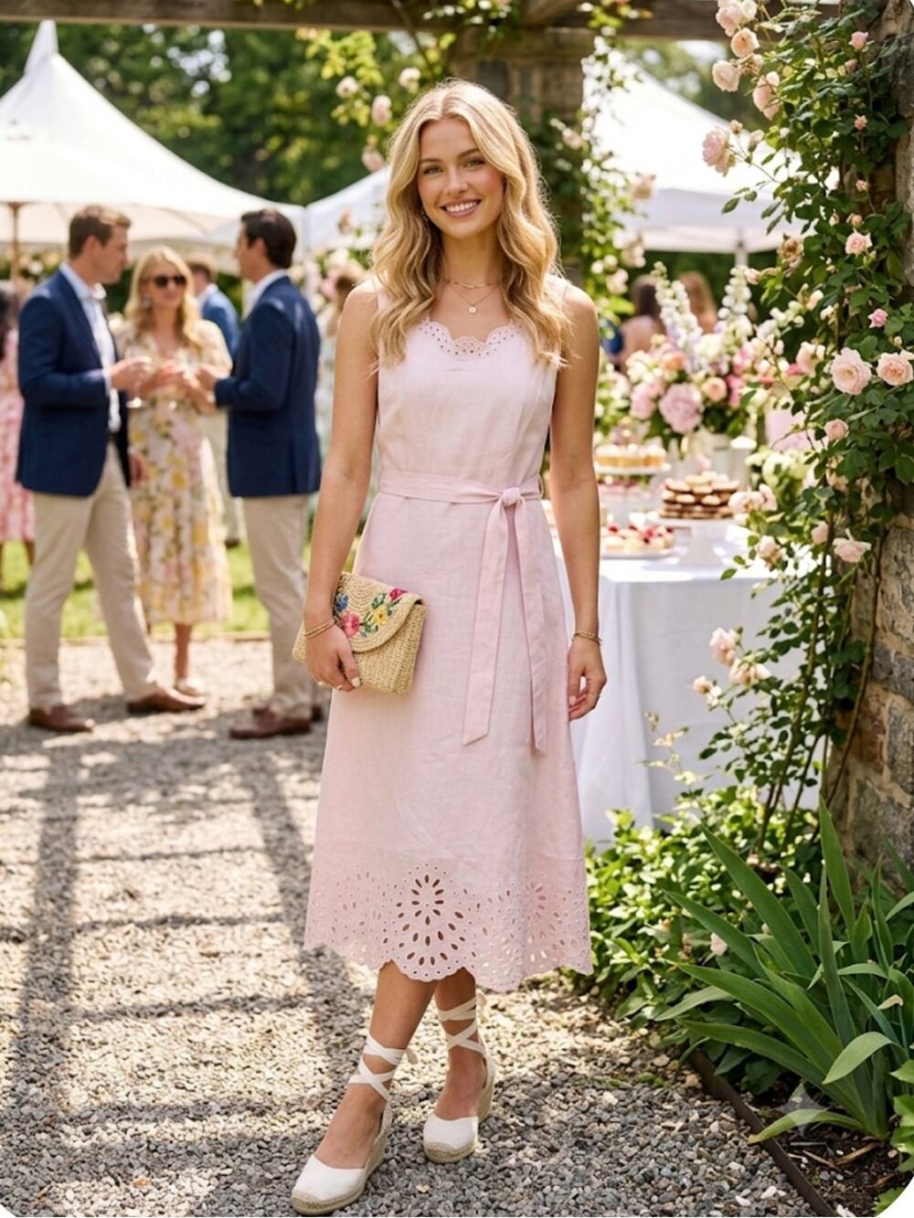 Talbots Pale Pink Eyelet Linen Dress Size 4